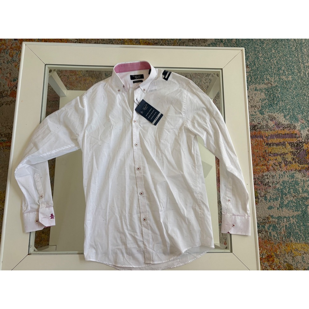 Original Penguin Mens Slim Fit Dress Shirt White Fleck Stretch 14.5 32-33 NWT